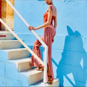 Fit and Flare Striped Cotton Pants